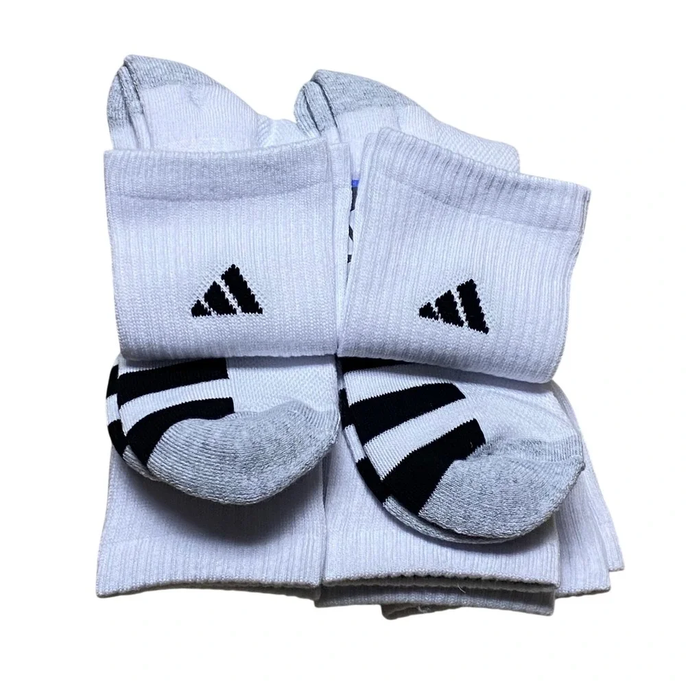Adidas Mens Cushioned Aeroready Crew Socks 6 Pair White Black Shoe Size 6-12 NWT